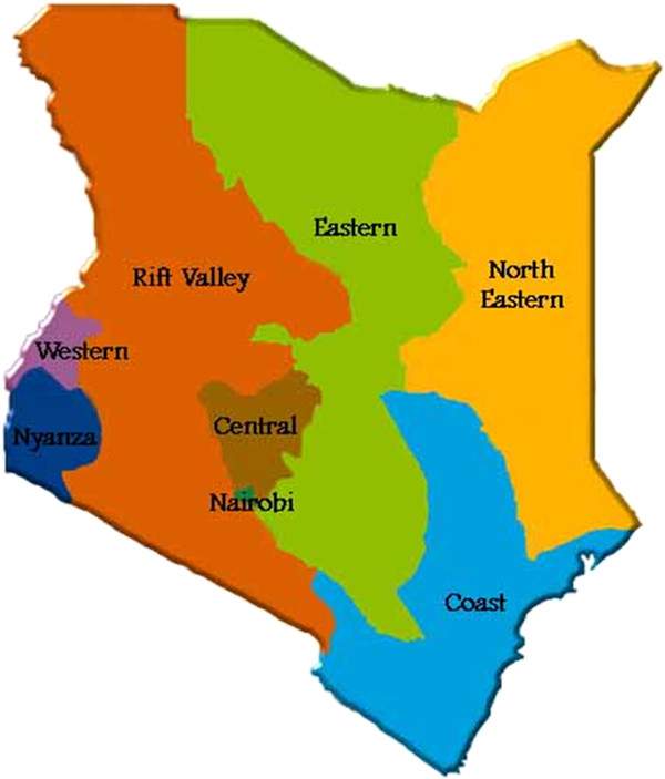 Map of Kenya illustrating Kenya provinces. - Figure 2 of 5