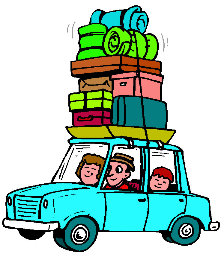 A family in a car traveling clipart