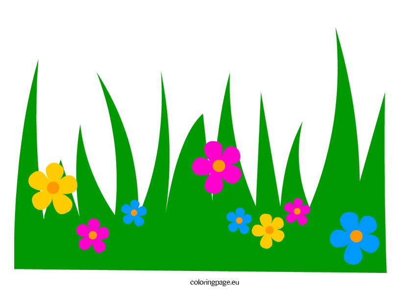 Grass with Flowers clip art | Coloring Page
