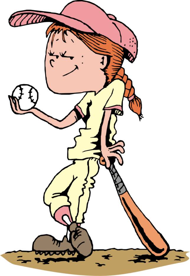 Girl playing baseball clipart