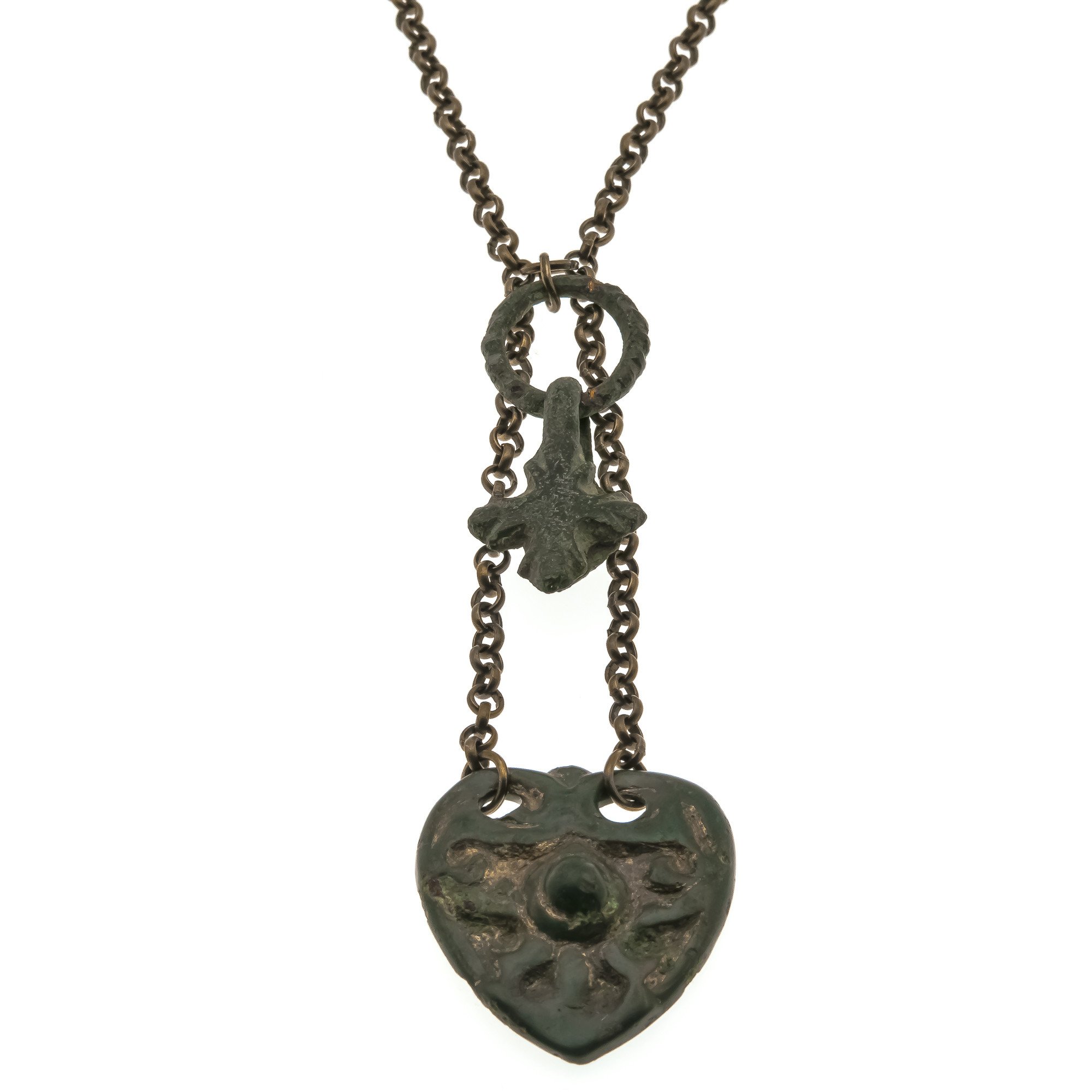 Medieval 11th-14th Century Heart & Cross Bronze Necklace ...