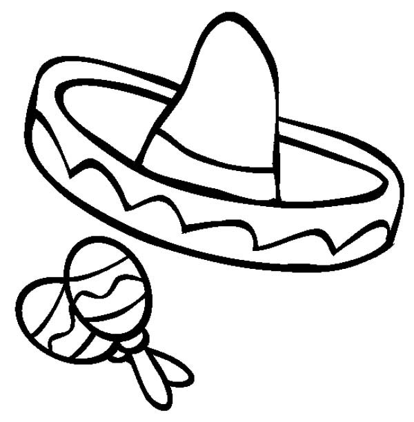 Mexica Sombrero and Maracas in Mexican Fiesta Coloring Page | Kids ...