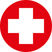 Digital Illustration Of White First Aid Cross In Red Circle On ...