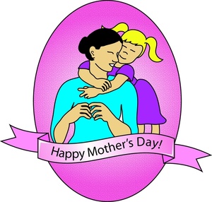 Mothers Day Clipart Image - A girl hugging her mom with "Happy ...