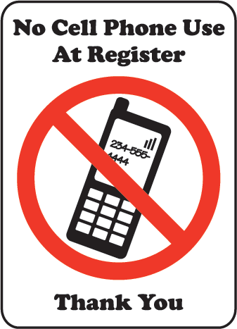 No Cell Phone Use Register Sign by SafetySign.com - F7224