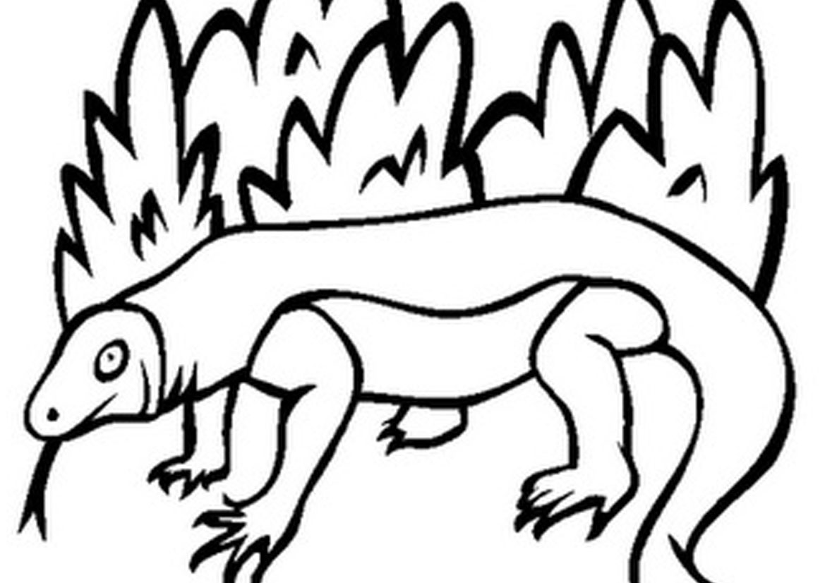 Coloring Pages of Komodo Dragon in Bushes | Coloring
