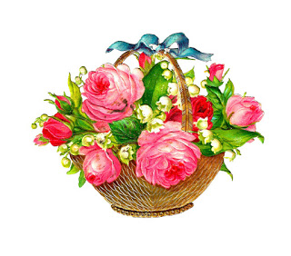 Antique Images: Free Flower Basket Graphic: Pink Roses and Lily of ...
