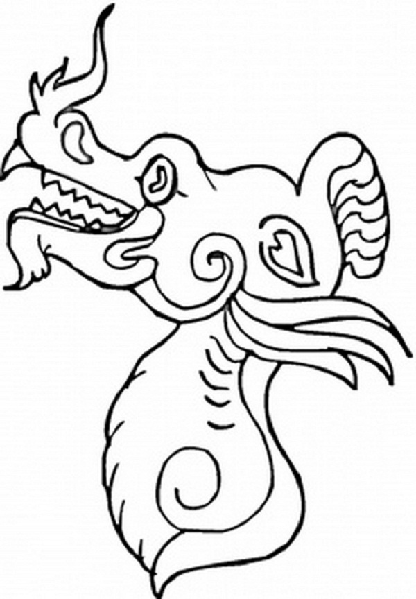 Chinese dragon head clipart coloring page