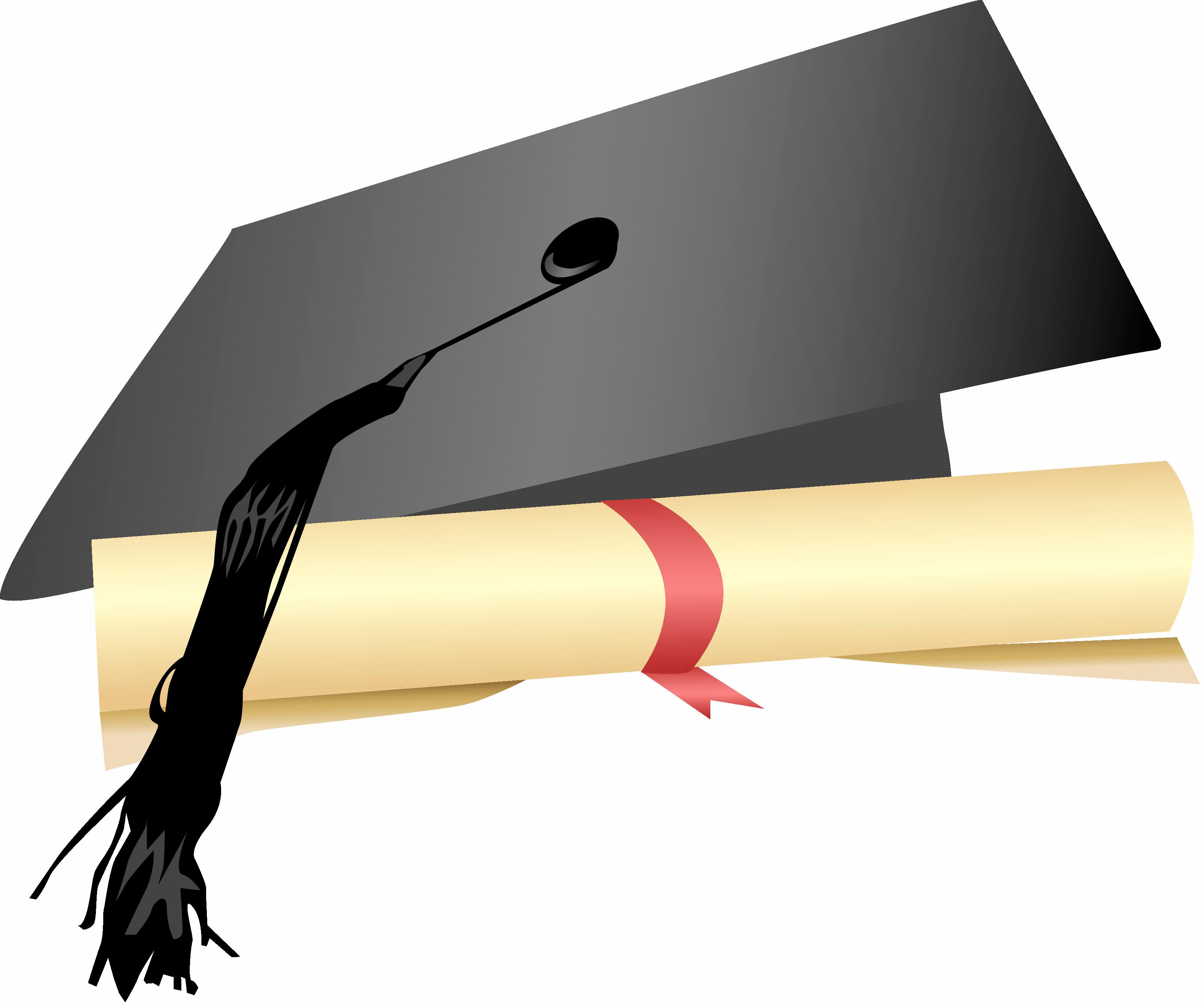 Graduation cap and scroll clip art