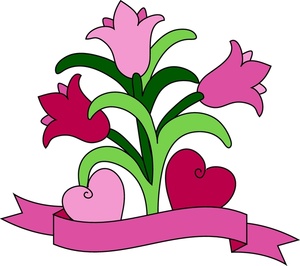 Tulips Clipart Image - Pink Tulip Design With Hearts And A Banner