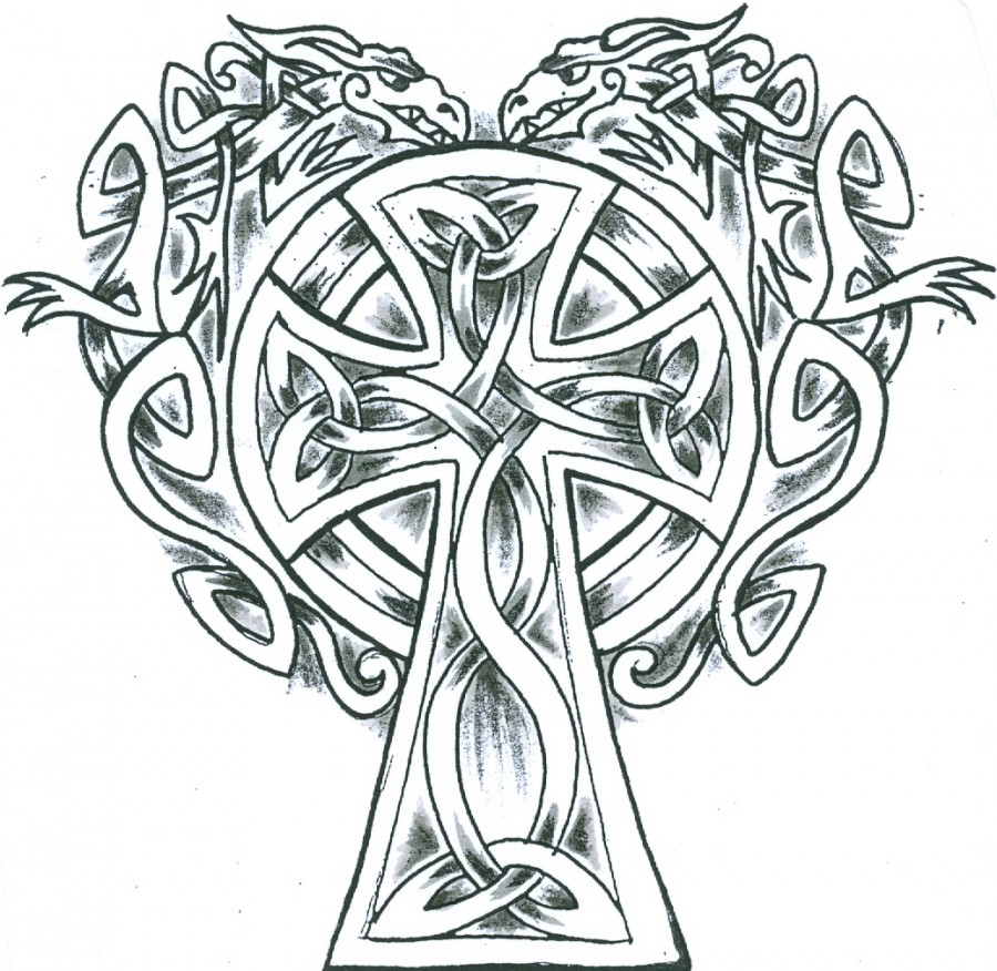 Simple Celtic Dragons Cross Tattoo Design