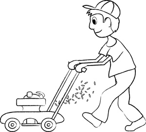 Kid Mowing Lawn Clipart Image - Drawing of a kid mowing the lawn ...