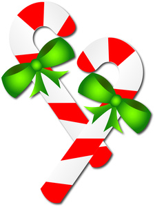 Free Candy Canes Clip Art Image: Two0 Candy Canes with Green Bows