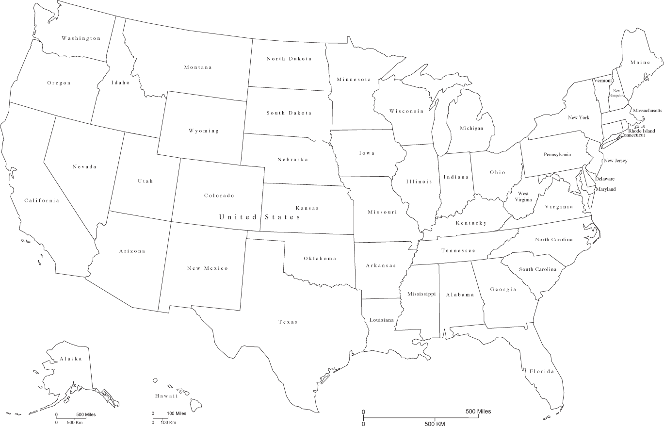 United states map outline vector with state names clipart ...