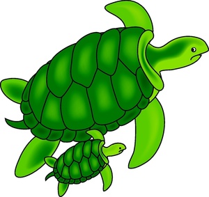 Sea Turtles Clipart Image - Mother and baby sea turtles swimming ...