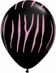 28cm Onyx Black with Pink Zebra Stripes Latex Balloons - Pack of ...