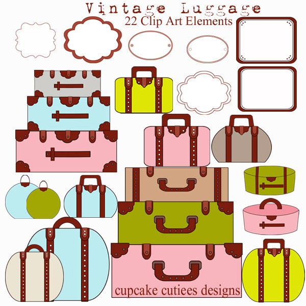 Cupcake Cutiees: Vintage Luggage Tags and Frames CLIP ART