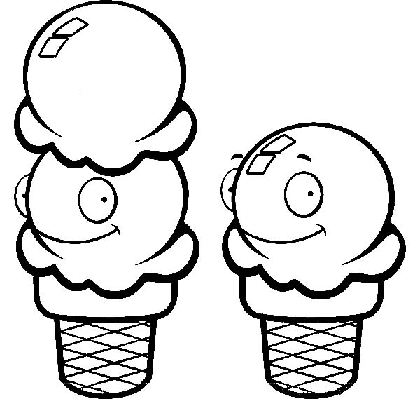 One and Two Scoop of Ice Cream Cone Coloring Pages | Bulk Color