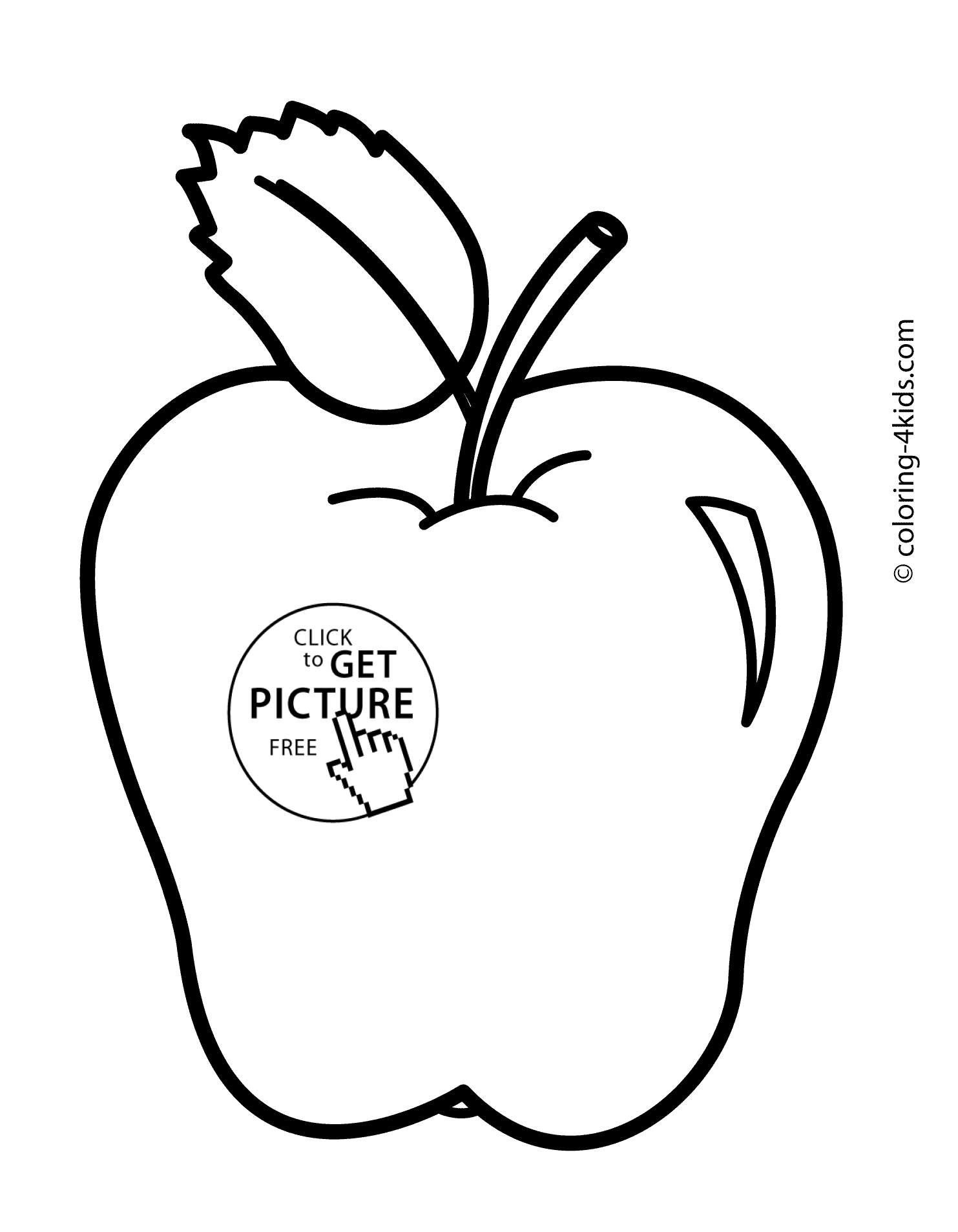 Apple Fruits with leaf coloring pages simple for kids, printable ...