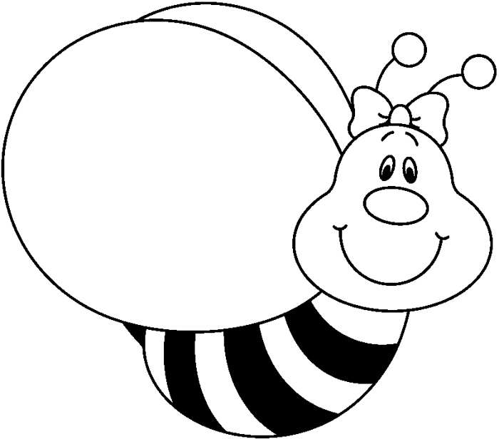 Cute Bee Black And White Clipart