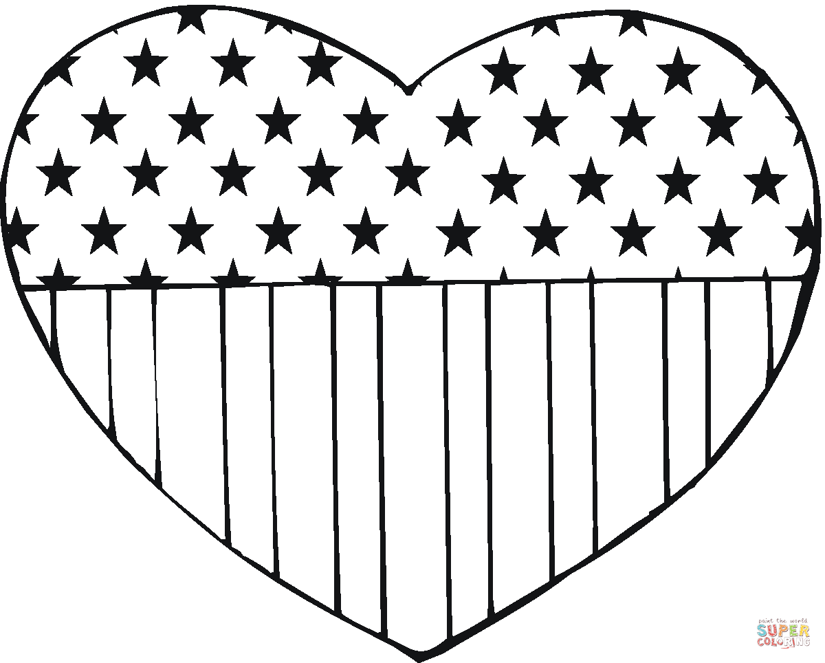 USA Flag in a heart shape coloring page | Free Printable Coloring ...