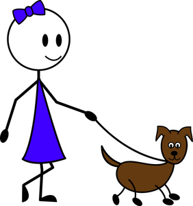 A girl walking her dog clipart