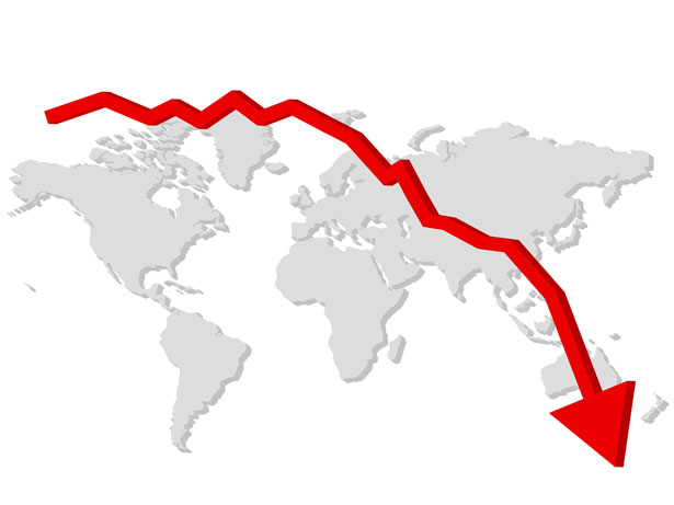 world map with chart red arrow going down | Learning from Lorelle