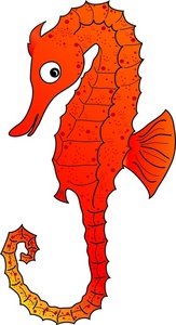 Seahorse Clipart Image - Cartoon of an Orange Seahorse