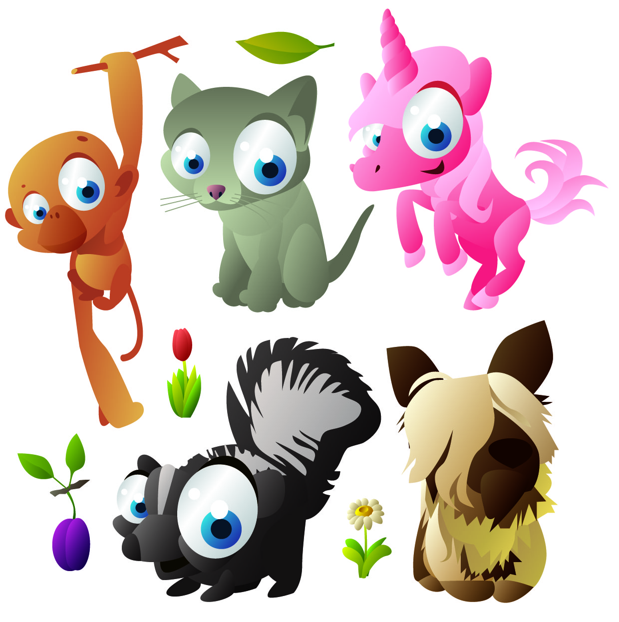 Cute cartoon animals vector Free Vector / 4Vector