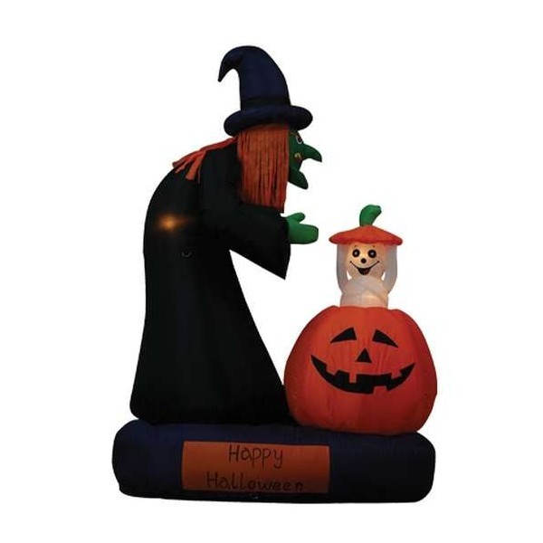 6 Foot Animated Halloween Inflatable Witch & Ghost Rising from Pumpkin