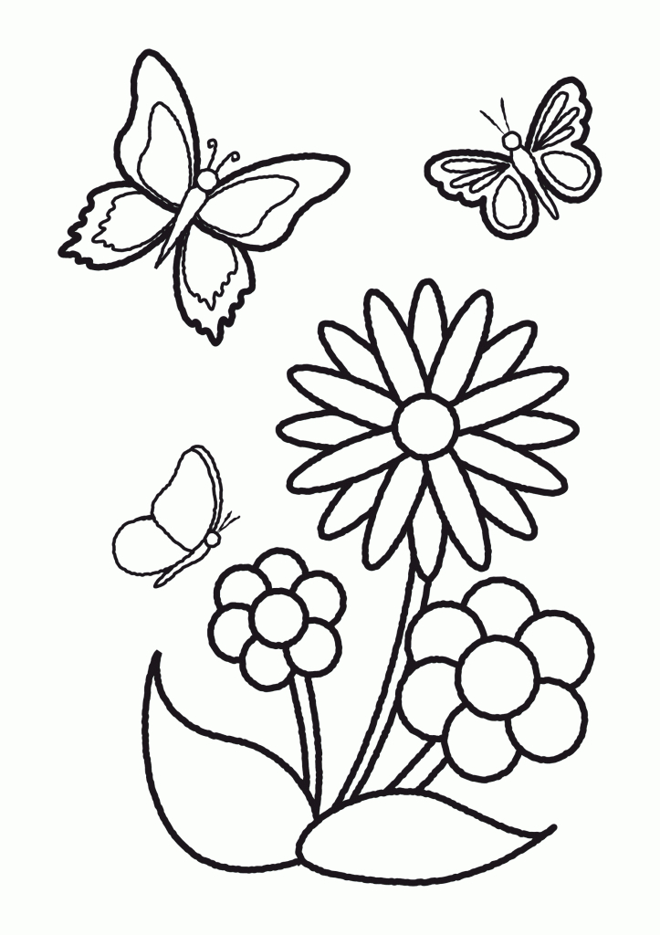 Flower With Butterfly Drawing - Drawing Art Library