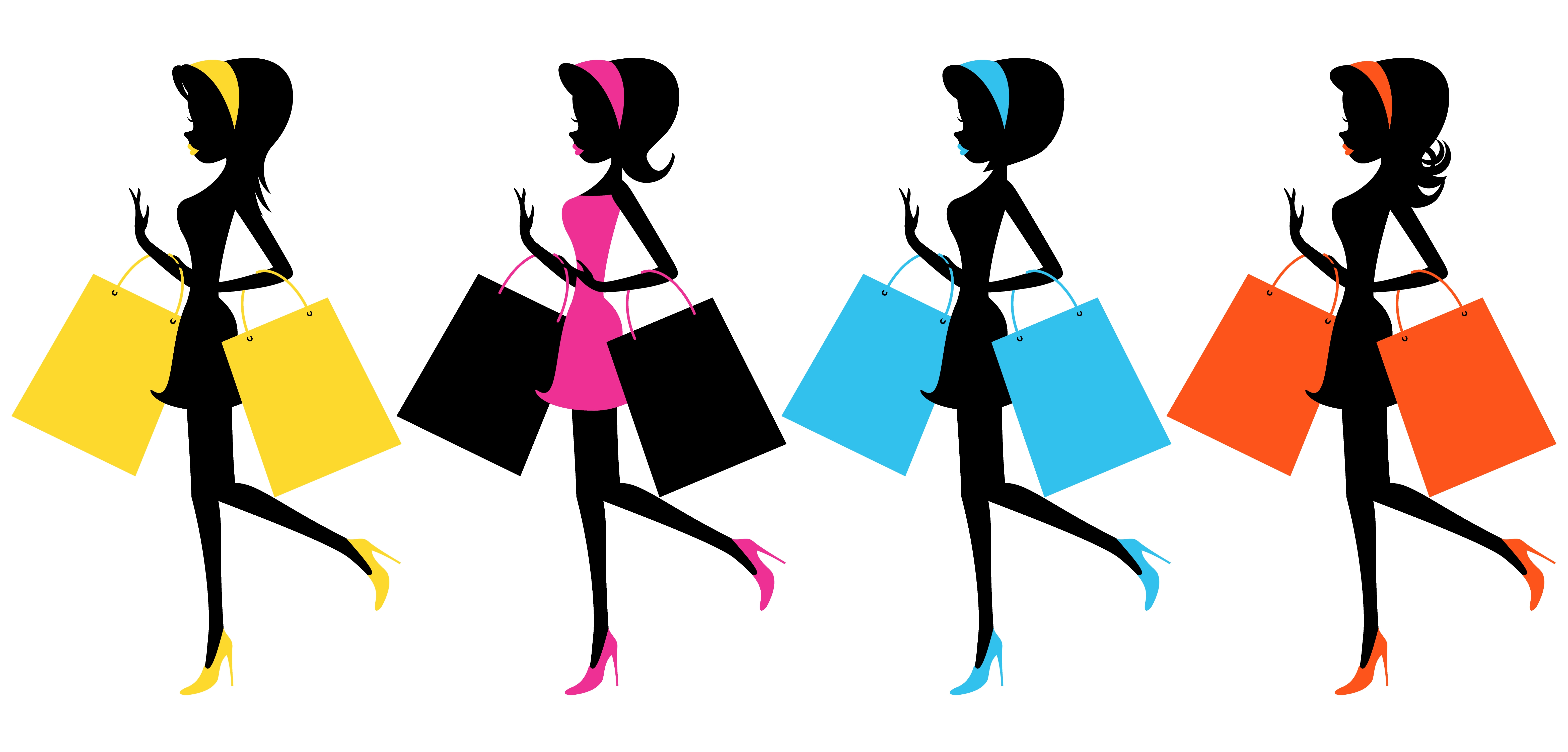 Girl With Shopping Bags Clipart Png