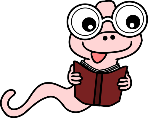 Cartoon worm holding book | Public domain vectors