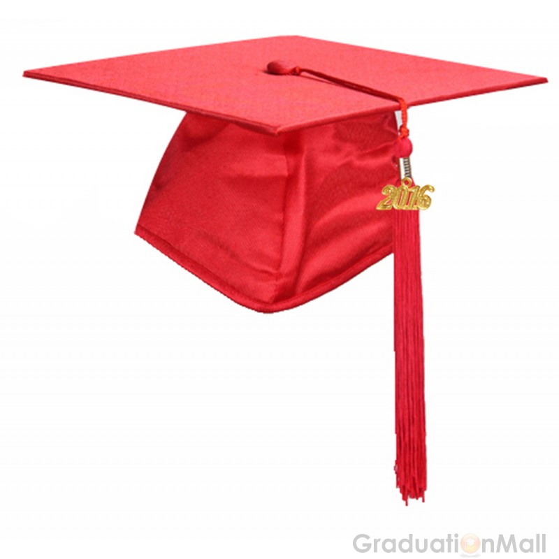 Shiny Adult Graduation Cap with Tassel -Red