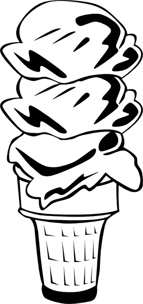 Ice Cream Cone (3 Scoop) (b And W) SVG Downloads - Black & White ...