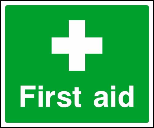 First aid symbol and text sign