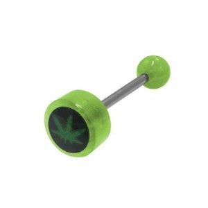 Pot Leaf Logo Barbell Tongue Ring - Green Acrylic ...