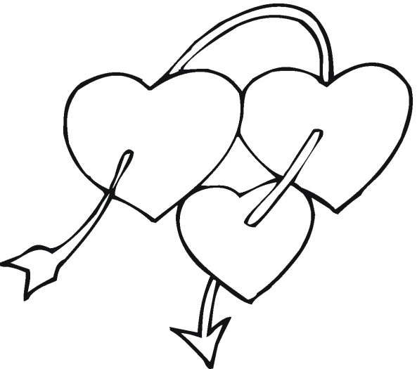 Three hearts pierced by arrow coloring page | Super Coloring