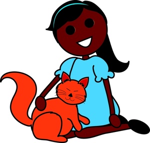 Girl And Cat Clipart Image - Hispanic Girl Sitting With An Orange Cat