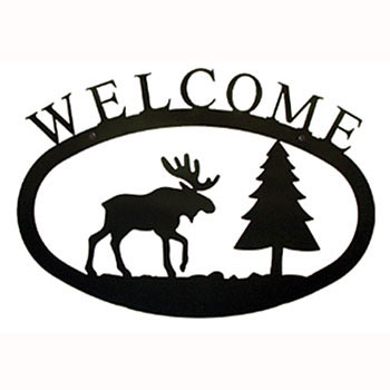 Wrought Iron Moose & Pine Tree Welcome