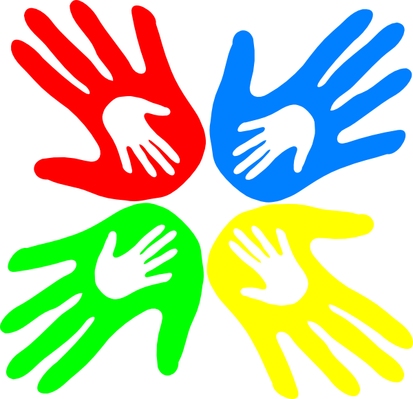 Four Colored Hands 45 Degree Clip Art - vector clip ...