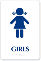 Girls Nursery School Restroom TactileTouch™ Sign in White, SKU - SE-