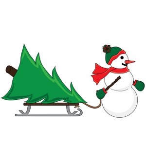 Snowman Clipart Image - Cartoon Snowman Pulling a Sled with a ...
