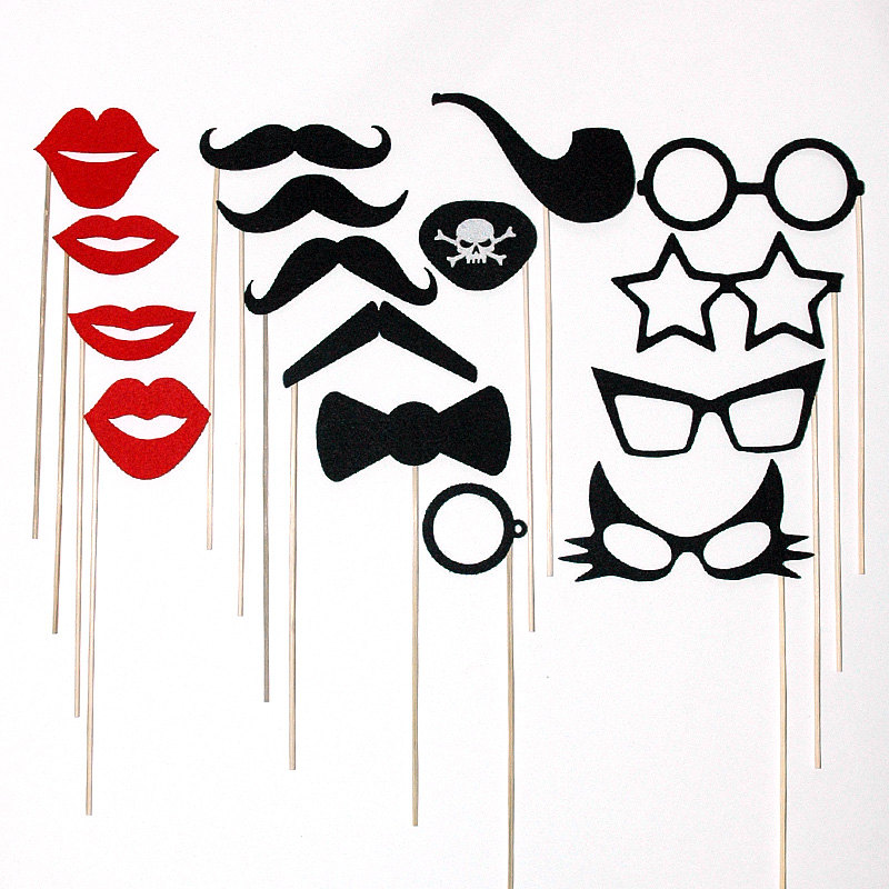 Mustache Lips Glasses on a stick - Pirate Eye Patch - Bow Tie - Pipe - Photo Booth Mask Prop for Wedding