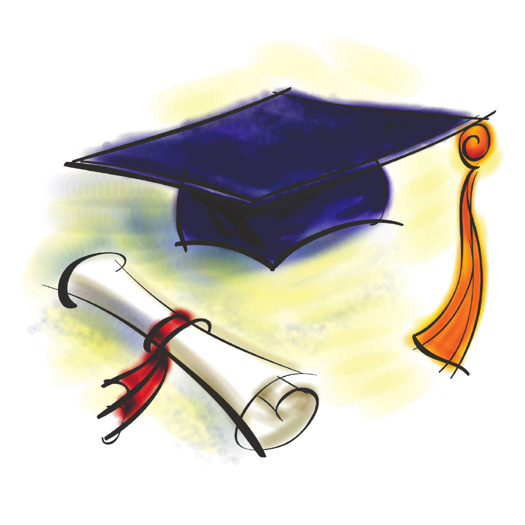 High School Education Graphic With Black Graduation Hat And ...