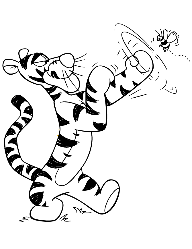 Tigger Boxing With Bumble Bee Coloring Page | Free Printable