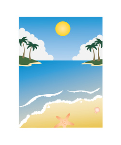 Beach Clipart Image - Hawaii Beach Scene with Sun, Palms, Sandy ...