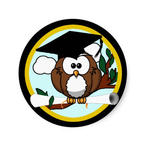 Cute Cartoon Graduation Owl With Cap & Diploma Round Sticker at ...