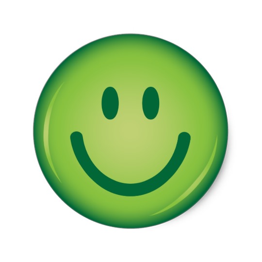 Happy green smiling smiley face classic round sticker | Zazzle