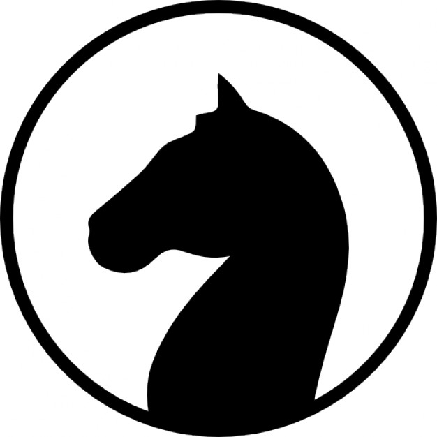 Horse head black shape facing left inside a circle outline Icons ...